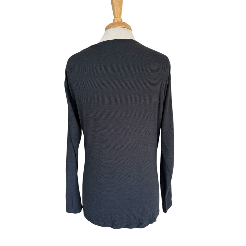 NAU Merino Blend Stripe Draped Neck Long Sleeve Top Size Small Womens Black Gray - Picture 3 of 10